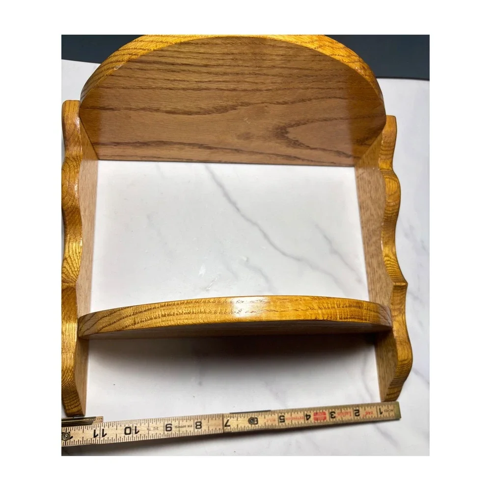 Vintage Oak Wood 2 Tier Wall Shelf Scalloped Side Floating Display Rack Honey
